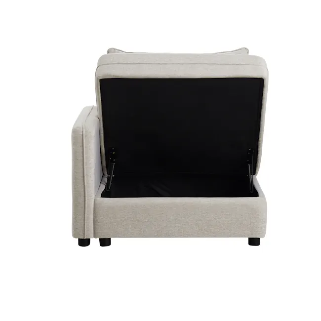 Cameron 4 Seater Sectional Storage Sofa - Sand (Fabric) - 25 - Light beige upholstered chair, black storage compartment