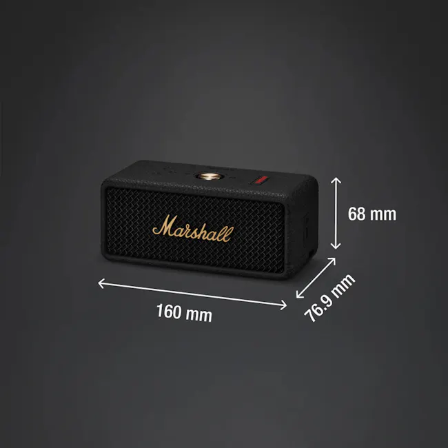 Marshall Emberton III - Black - 6 - Black Marshall speaker with textured design, 68 mm height and 160 mm width, 9 mm length