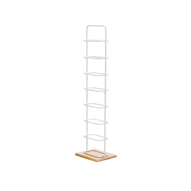 Chester Shoe Rack - White, Natural - 1 - White wire rack, minimalist shelving, modern storage unit, vertical shelving unit
