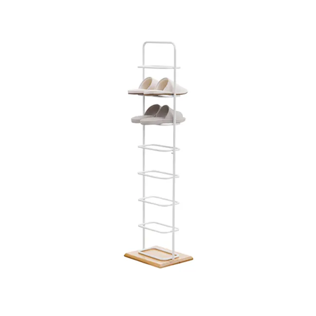 Chester Shoe Rack - White, Natural - 2 - White shoe rack, minimalist shelving, two-tiered shoe stand, flat surface, open