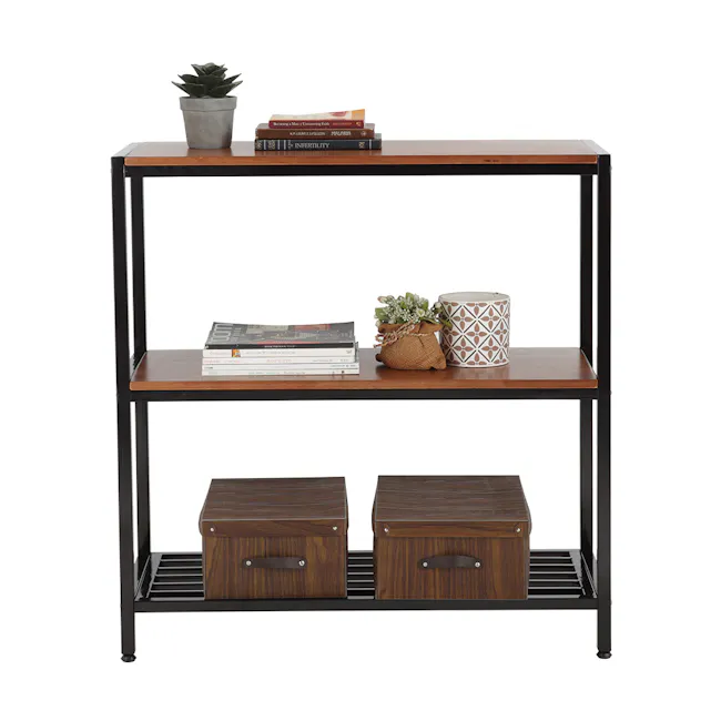 Kylo 3-Tier Shelf - Black - 2 - Wooden shelf, black metal frame, minimalist design, two-tiered shelving, books, decorative