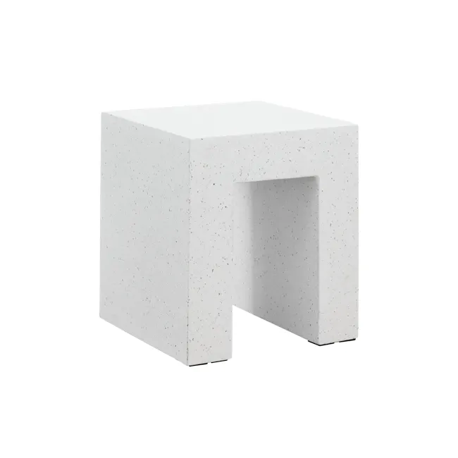 Ryland Terrazzo Stool - 1 - White speckled concrete block, minimalist design, modern aesthetic, textured surface, cubic