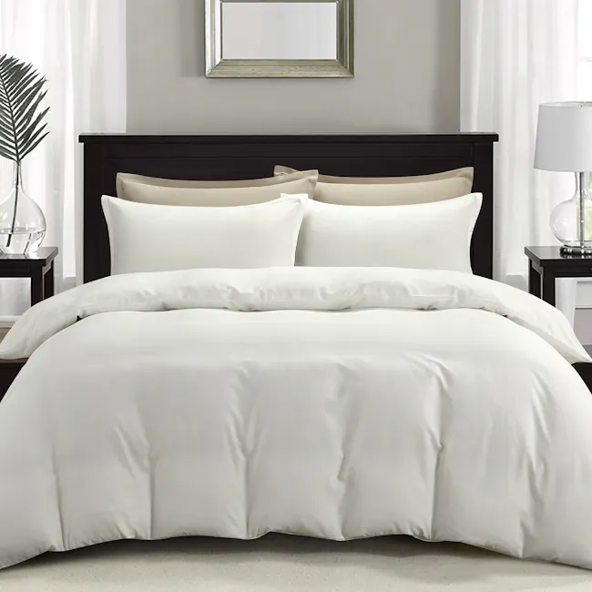 Plain Tencel 4-pc Bedding Set - White (2 Sizes) - 1 - White bedding, minimalist design, elegant decor, modern bedroom, cozy