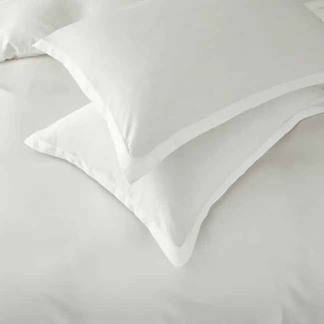 Plain Tencel 4-pc Bedding Set - White (2 Sizes) - 2 - White pillows, minimalist bedding, soft texture, clean lines, serene