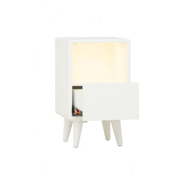 Yara Narrow Bedside Table with LED - White - 5