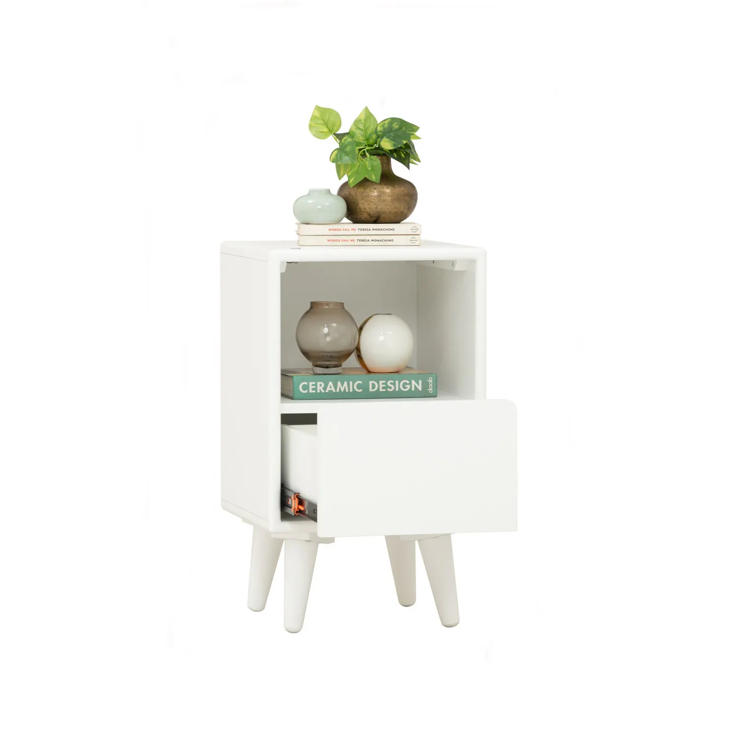 Yara Narrow Bedside Table with LED - White - 15