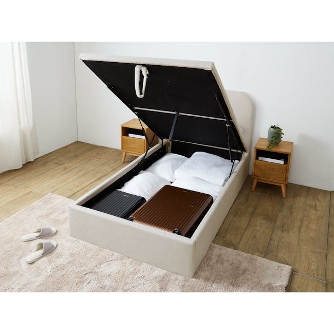 Nolan Super Single Storage Bed - Oatmeal - 2 - Modern bedroom interior, minimalist design, wooden flooring, light beige