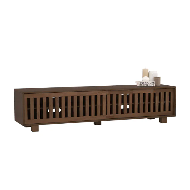 Keita TV Console 1.8m - Walnut - 7 - Wooden sideboard, minimalist design, vertical slats, dark brown finish, rectangular