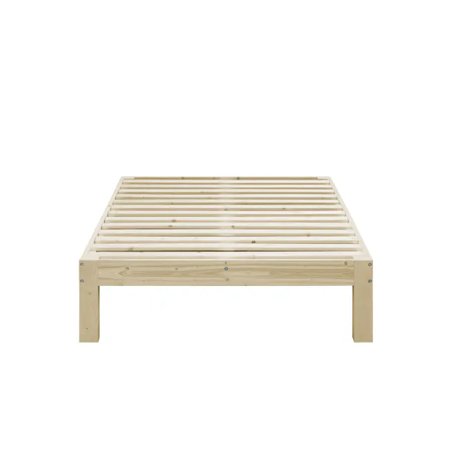 Katana Super Single Wooden Bed - 6 - Wooden bed frame, light wood finish, horizontal slats, sturdy construction, simple