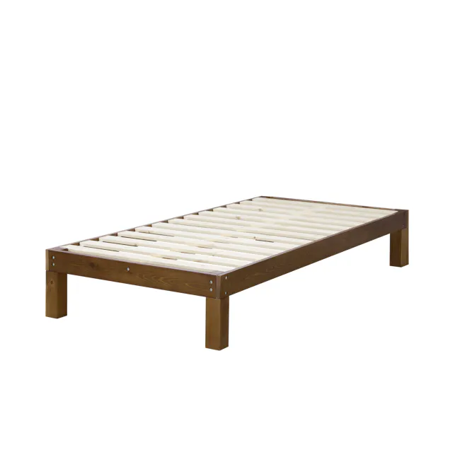 Katana Super Single Wooden Bed - Walnut - 3 - Wooden frame, slatted design, natural wood finish, sturdy construction