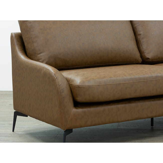 Wellington 3 Seater Sofa in Chestnut (Faux Leather) with Aleta Lounge Chair in Navy - 5