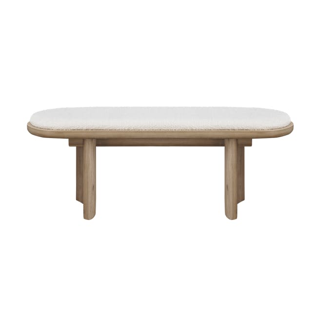 Catania Cushioned Bench 1.2m - 10 - Wooden bench with soft white cushion, minimalist design, natural wood finish, simple