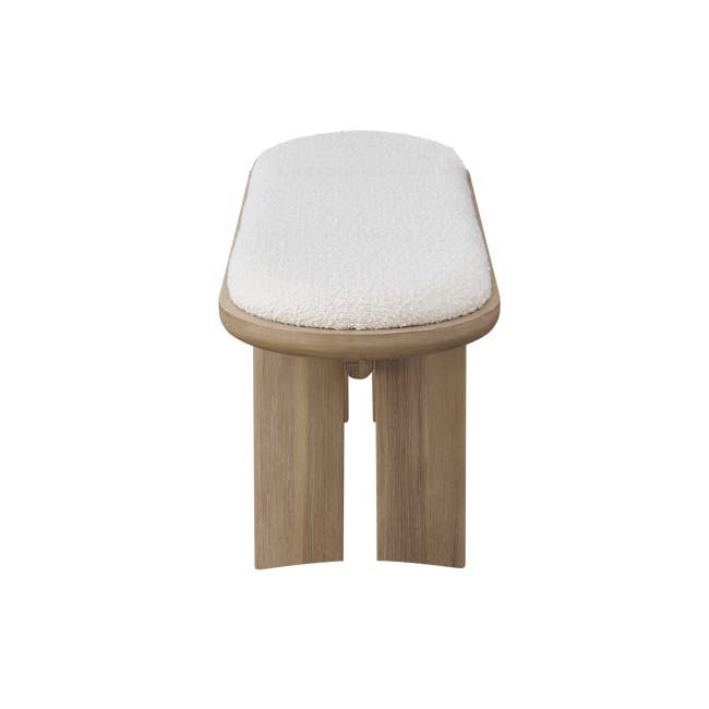 Catania Cushioned Bench 1.2m - 12 - Wooden stool with white fluffy cushion, light brown wooden legs, minimalist design, soft