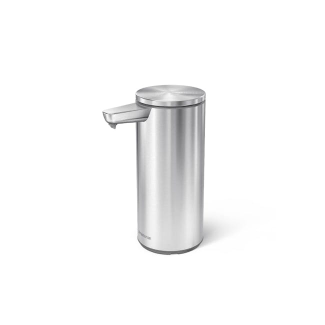 simplehuman 9oz Sensor Pump - Brushed - 1 - silver metallic cylindrical dispenser, minimalist design, sleek and modern