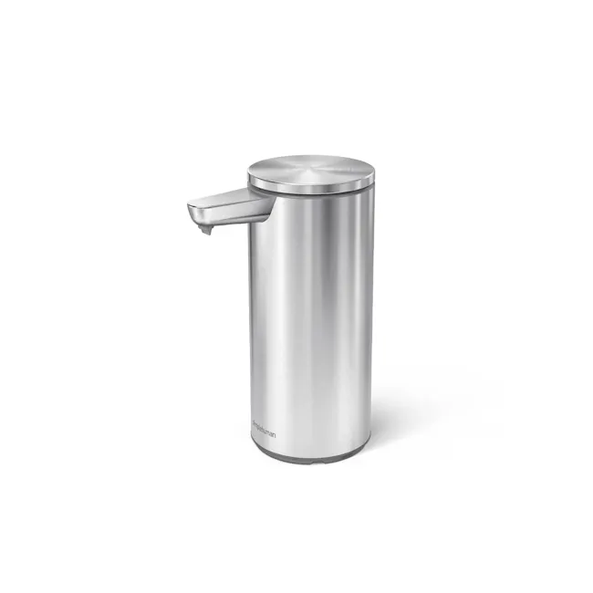 simplehuman 9oz Sensor Pump - Brushed - 1 - silver metallic cylindrical dispenser, minimalist design, sleek and modern