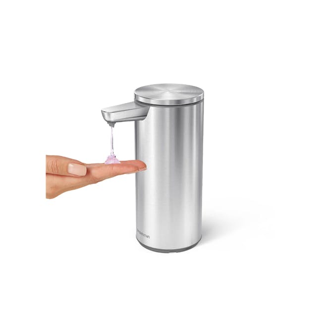 simplehuman 9oz Sensor Pump - Brushed - 2 - silver stainless steel, sleek design, minimalist, modern kitchen, handheld