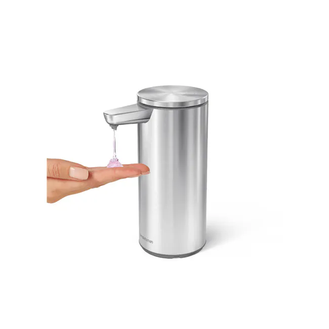 simplehuman 9oz Sensor Pump - Brushed - 2 - silver stainless steel, sleek design, minimalist, modern kitchen, handheld