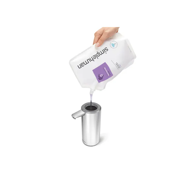 simplehuman 9oz Sensor Pump - Brushed - 5 - Disposable coffee maker, white liquid pouring, hand pouring liquid, stainless