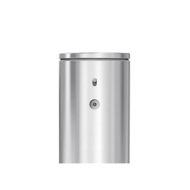 simplehuman 9oz Sensor Pump - Brushed - 3 - Silver metallic cylindrical device, sleek and modern design, matte finish