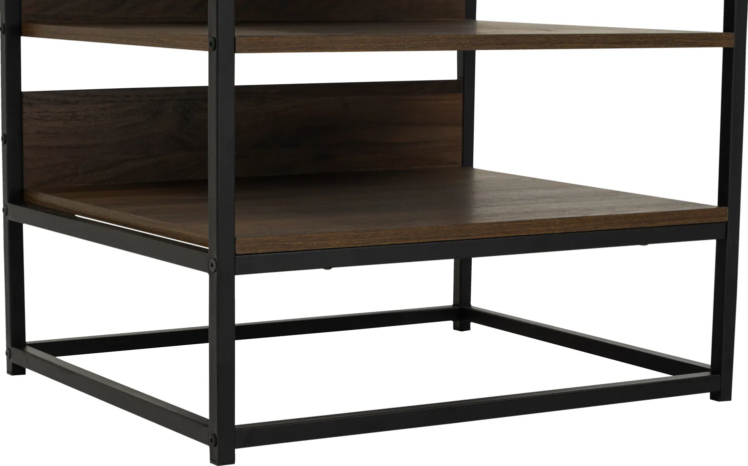 Capri Wardrobe Shelf Cabinet - 17 - Wooden shelf with metal frame, minimalist design, black metal structure, open shelving