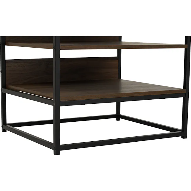 Capri Wardrobe Shelf Cabinet - 17 - Wooden shelf with metal frame, minimalist design, black metal structure, open shelving
