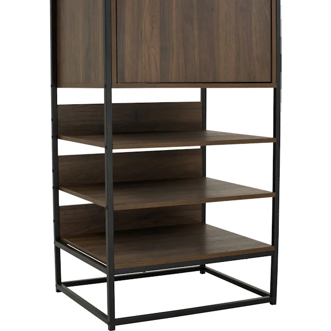 Capri Wardrobe Shelf Cabinet - 16 - Wooden shelf with metal frame, minimalist design, dark wood finish, three shelves