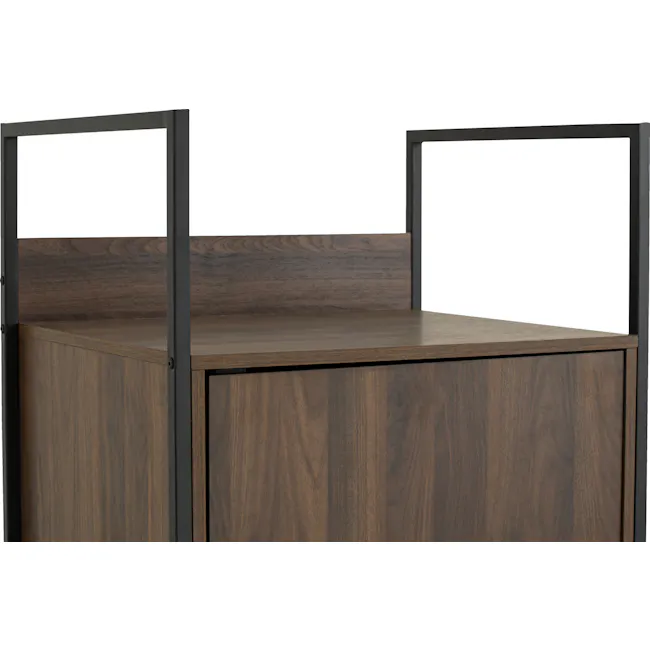 Capri Wardrobe Shelf Cabinet - 10 - Wooden cabinet with black metal frame, minimalist design, dark wood finish, sleek lines