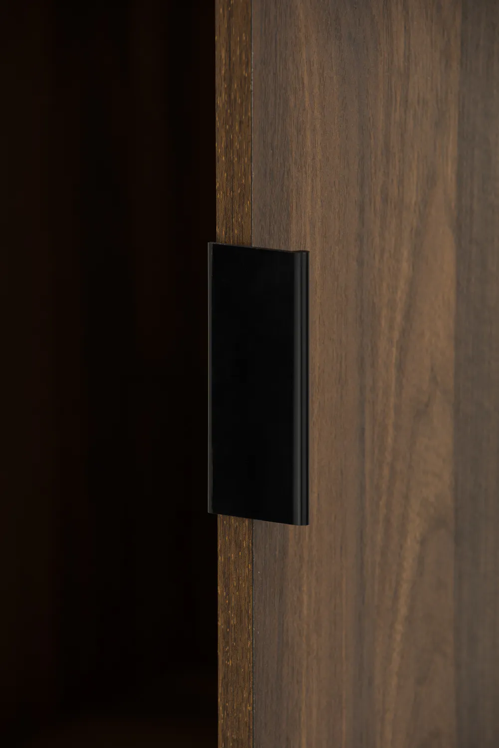 Capri Wardrobe Shelf Cabinet - 15 - Wooden door, black panel, sleek design, modern style, minimalist aesthetic, textured