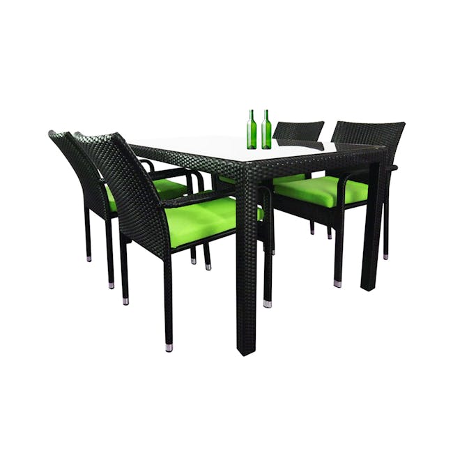 Boulevard Outdoor Dining Set with 4 Chair - Green Cushion - 0