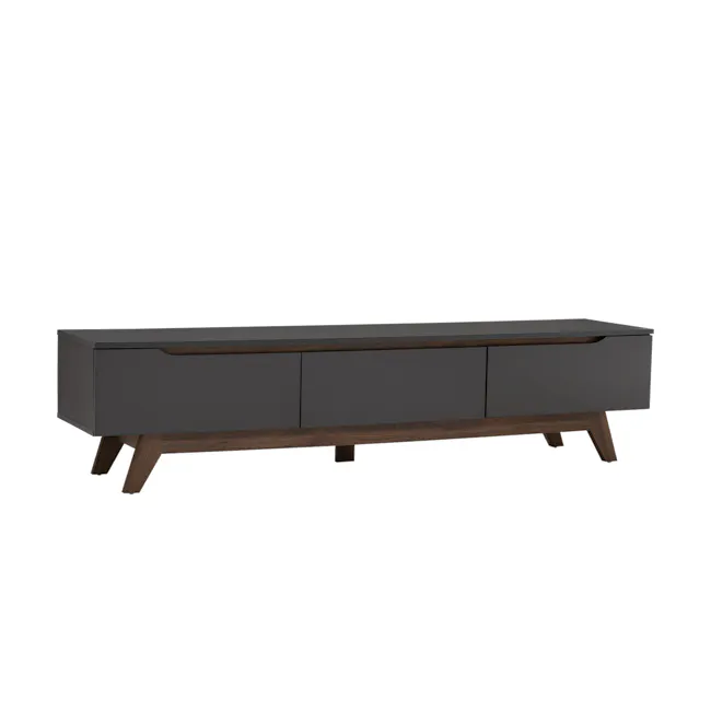 Miah TV Console 1.8m - Walnut, Grey - 5 - modern console table, sleek black design, minimalist style, contemporary piece