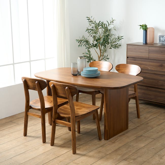 Nuvia Dining Table 1.6m with Nuvia Bench 1.5m and 2 Nuvia Dining Chairs - 6