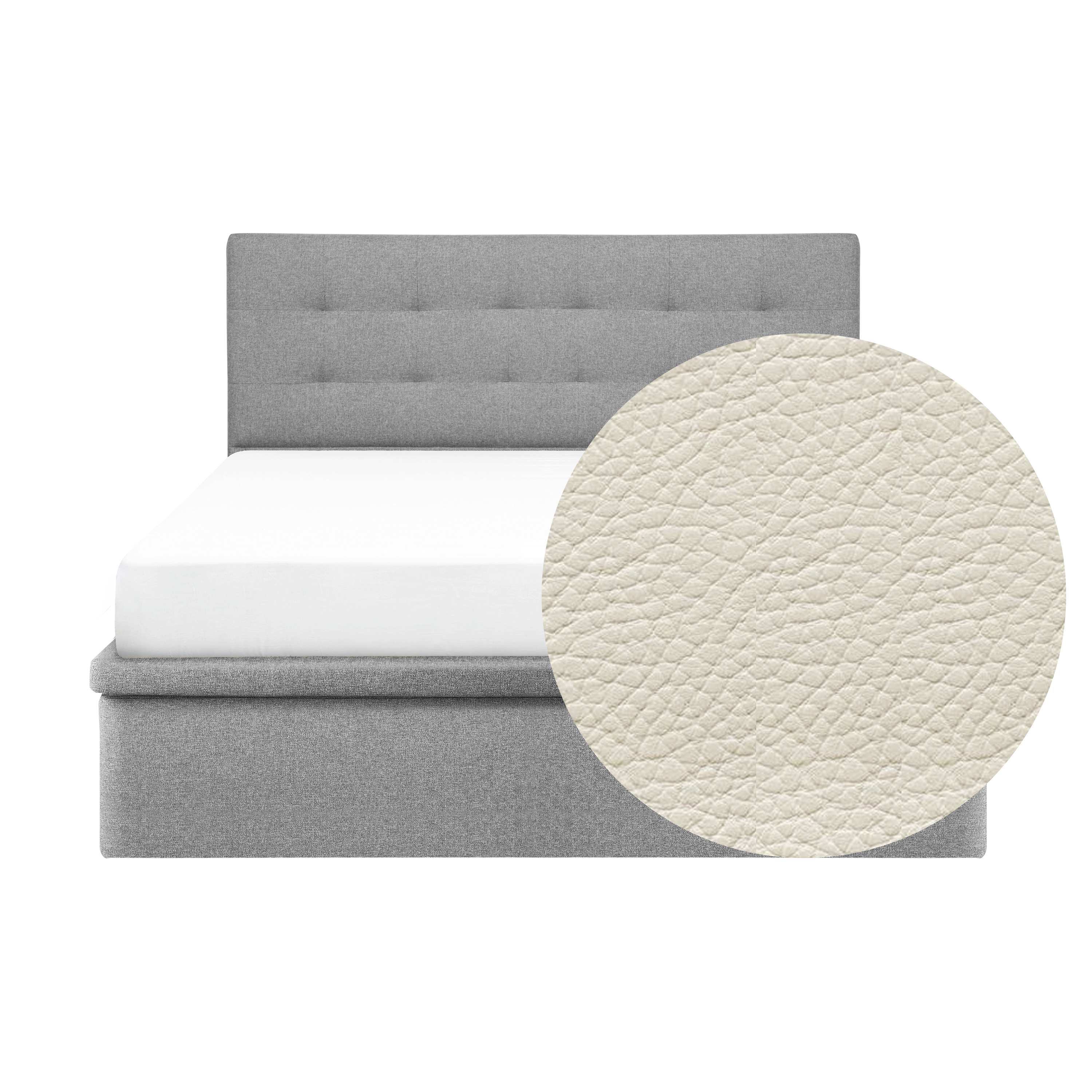 ESSENTIALS Queen Headboard Storage Bed - Snow (Faux leather)