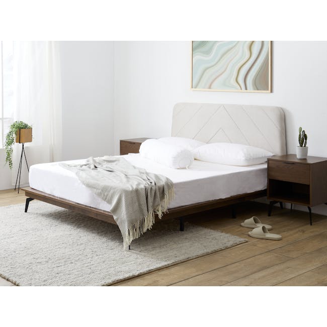 Addison Queen Platform Bed - Walnut, Beige - 3 - Minimalist bedroom, modern decor, cozy atmosphere, white bedding, wooden