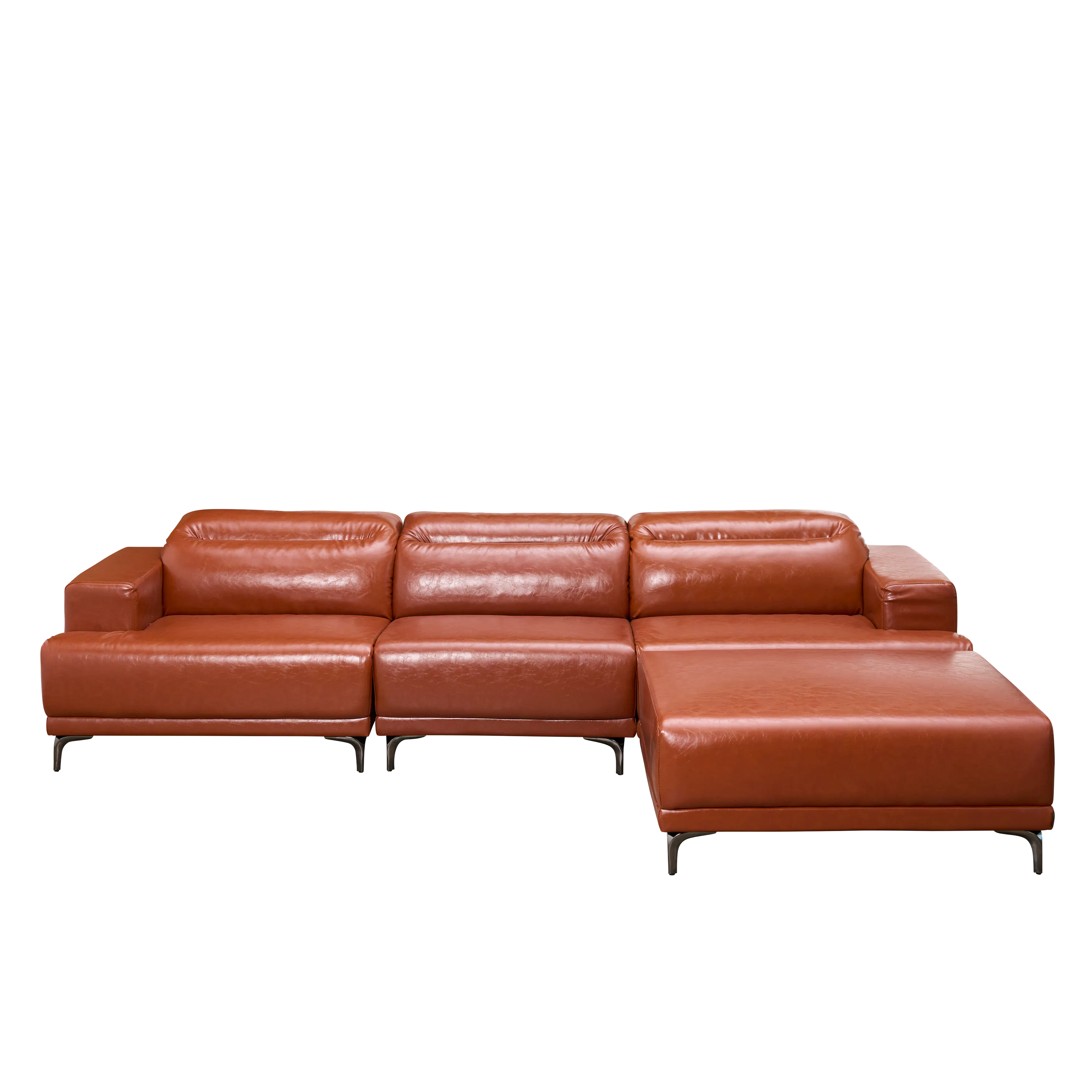 Lorney 4 Seater Sofa with Adjustable Headrest and Ottoman - Camel (Faux Leather) - 76