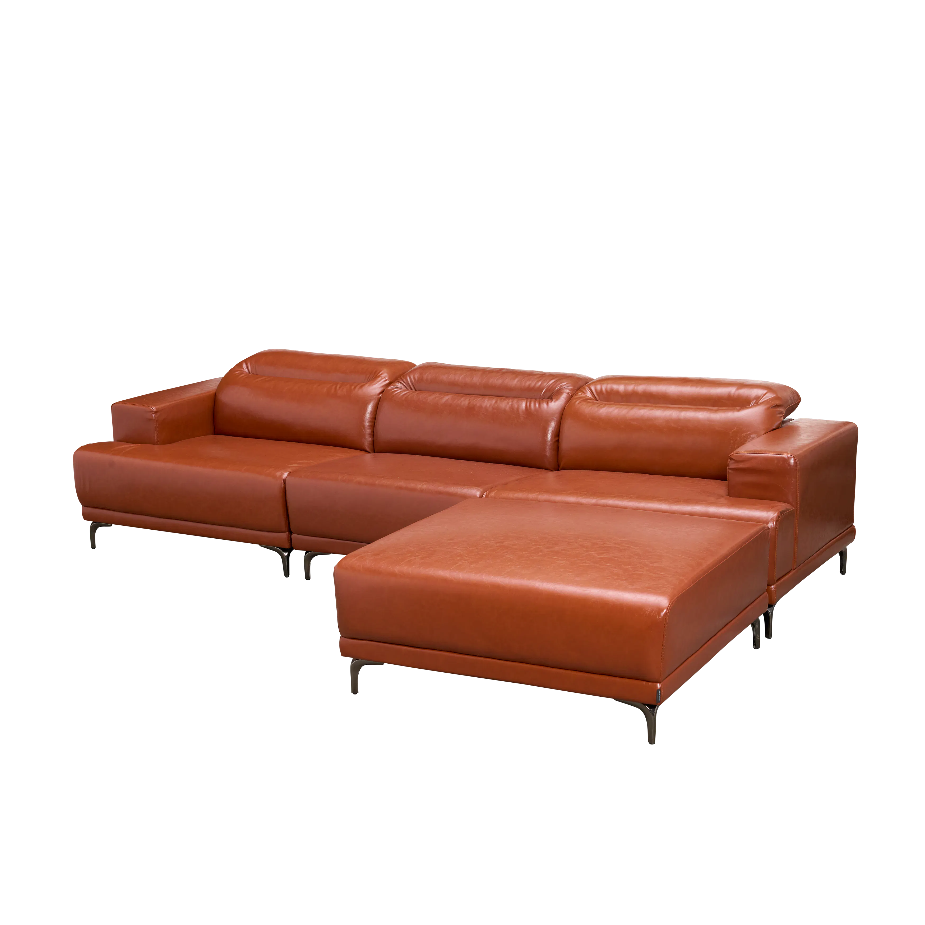 Lorney 4 Seater Sofa with Adjustable Headrest and Ottoman - Camel (Faux Leather) - 134