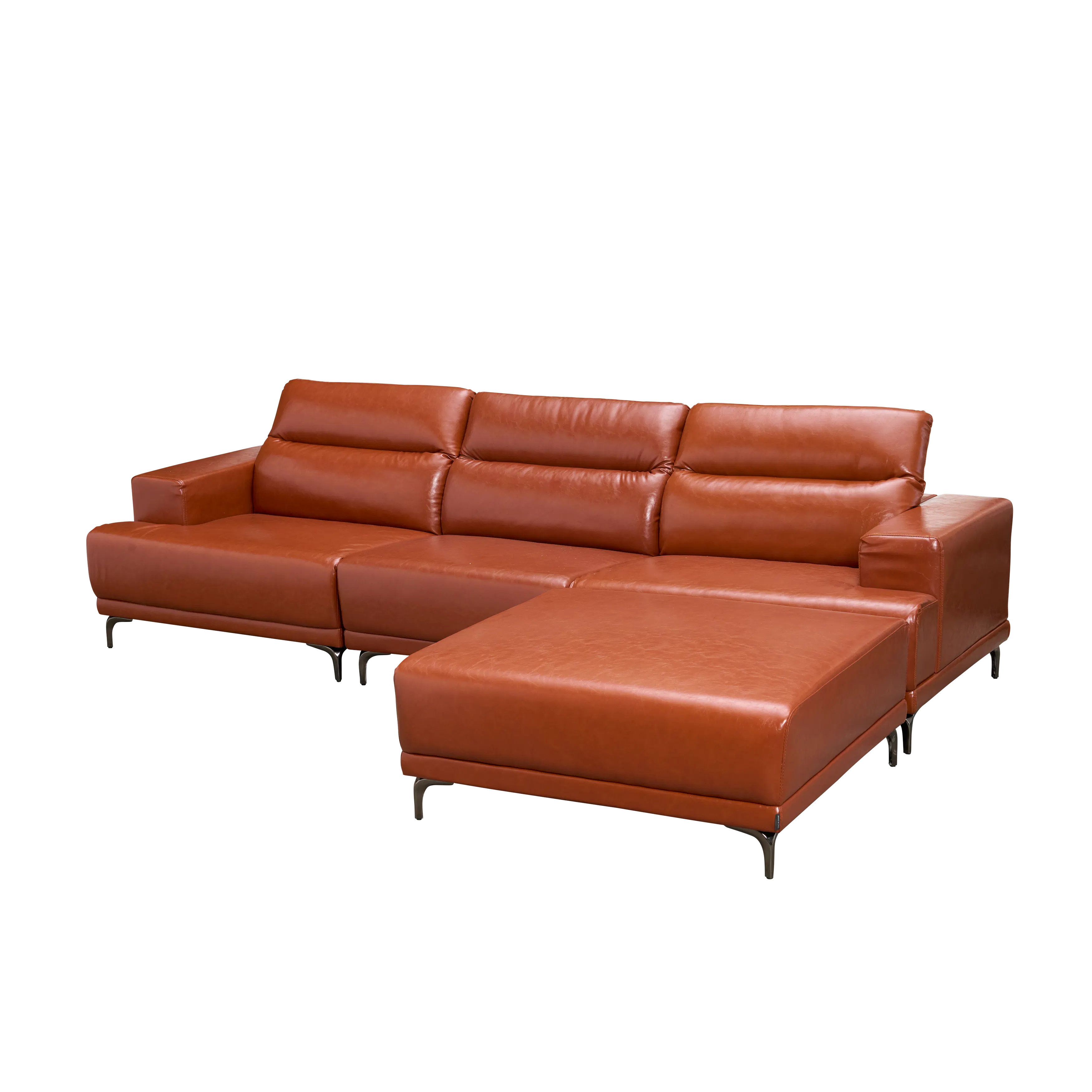 Lorney 4 Seater Sofa with Adjustable Headrest and Ottoman - Camel (Faux Leather) - 135