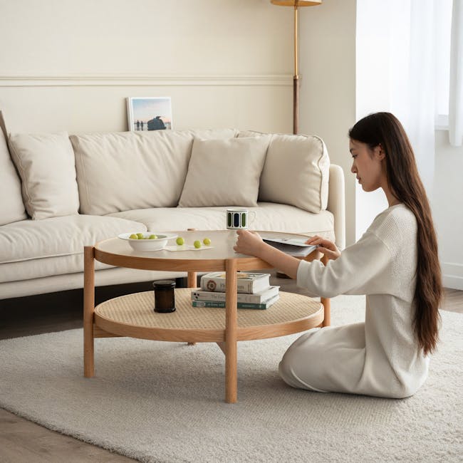 Lilian Rattan Coffee Table - Natural (Glass Tabletop) - 3 - Minimalist living space, modern furniture, cozy atmosphere