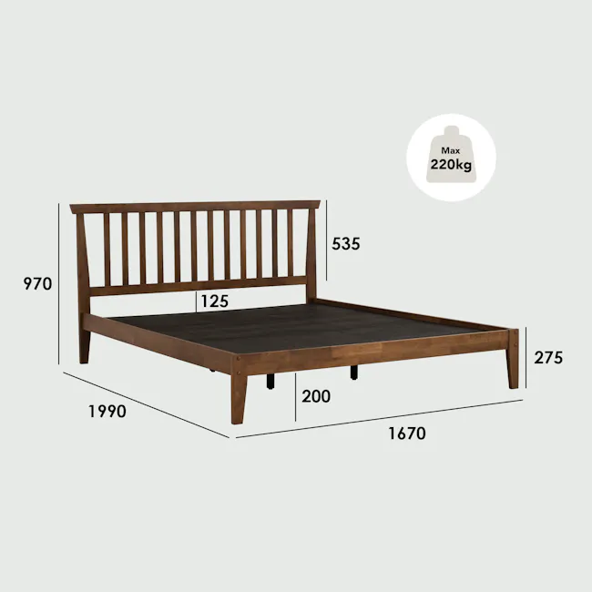 Topal Queen Bed - Cocoa - 7 - Wooden bed frame, 220kg maximum weight, 970mm height, 125mm width, 535mm depth, 275mm