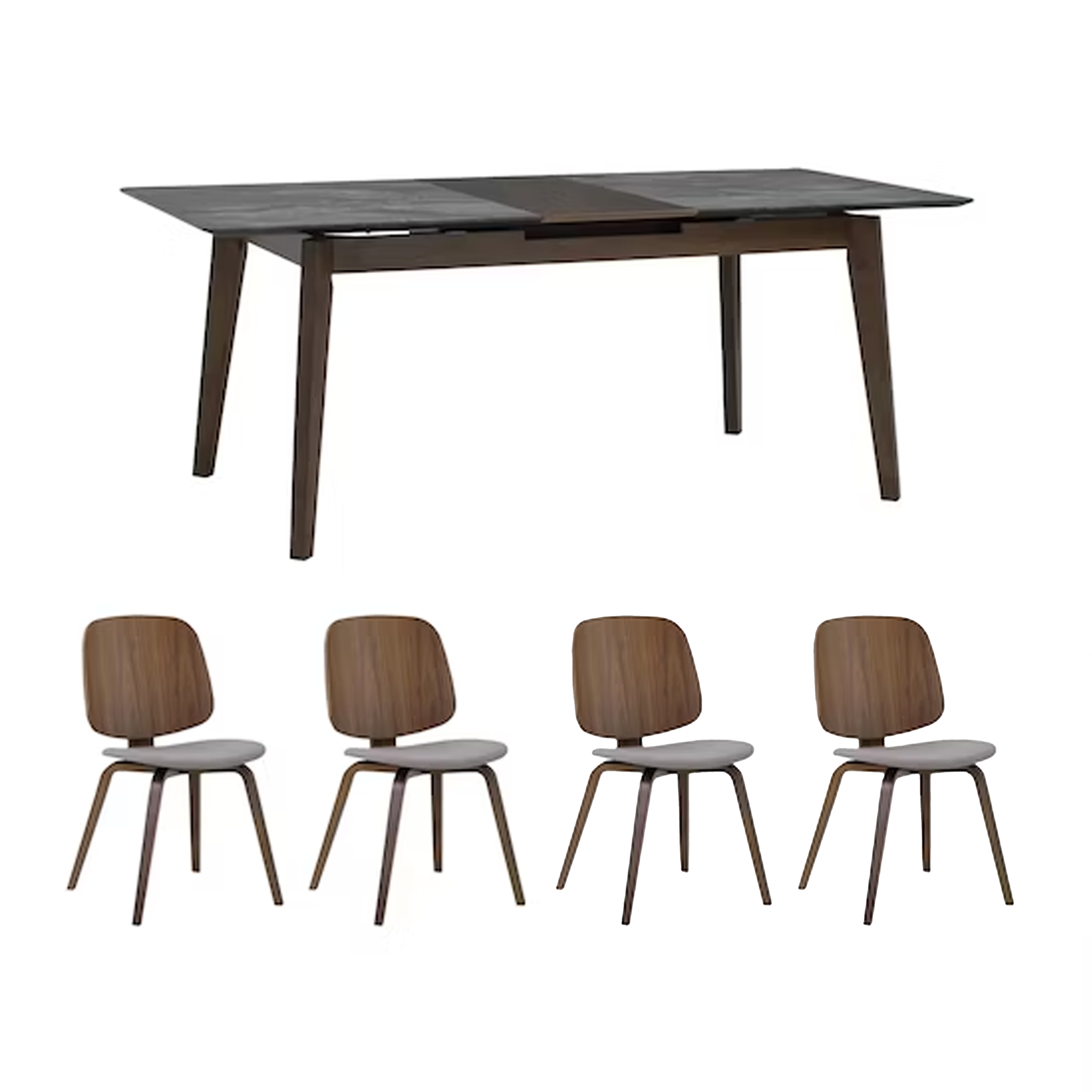 Finna Extendable Dining Table 1.6m-2m in Grey Marble (Smart Top™) with 4 Averie Dining Chairs in Dolphin Grey