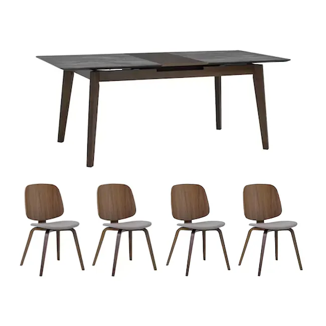 Finna Extendable Dining Table 1.6m-2m in Grey Marble (Smart Top™) with 4 Averie Dining Chairs in Dolphin Grey - 1 - Modern