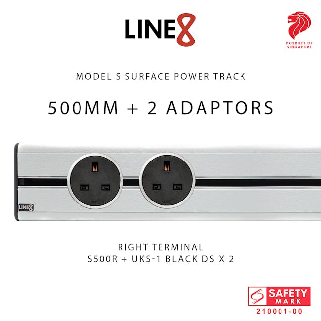 Line8 Power Track 500mm + 2 Adaptors Bundle - Silver Hairline - 5
