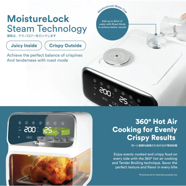 TOYOMI 5.5L Steam Air Fryer AF 5579ST - White - 8 - MoistureLock Steam Technology, Juicy Inside, Crispy Outside, Achieve