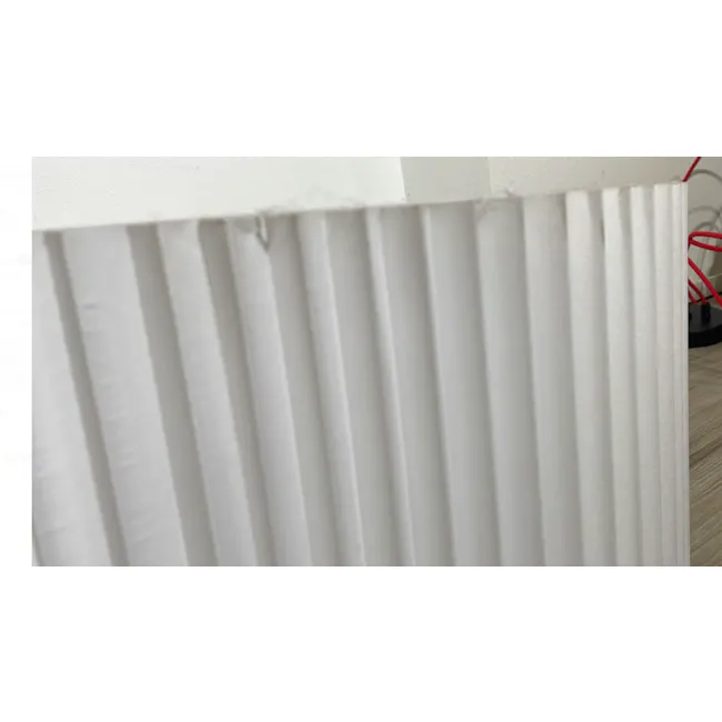 (As-is) Charli Pendant Lamp - White - 3 - White radiator, vertical ridges, indoor setting, wall-mounted radiator, red wires