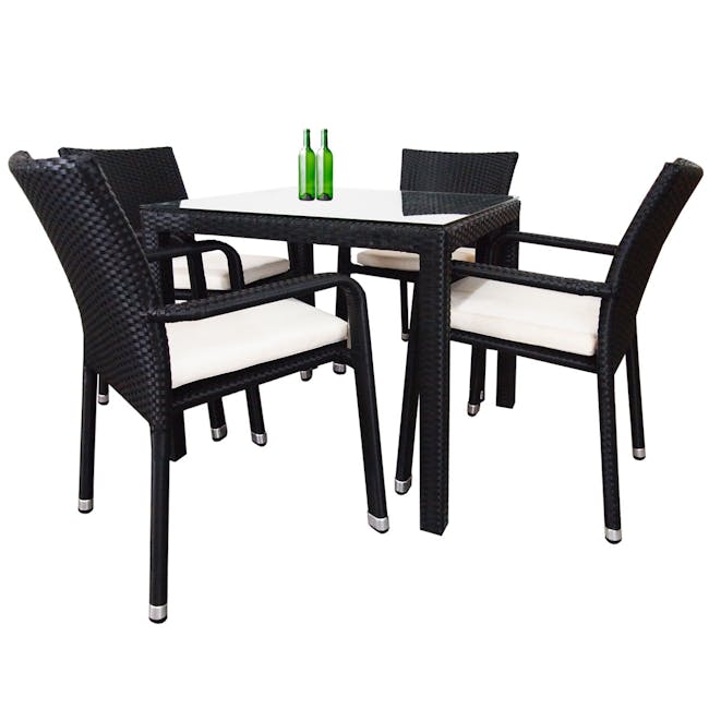 Palm Dining Table 0.8m - 3 - Woven outdoor dining set, black and white color scheme, comfortable cushioned chairs, sleek