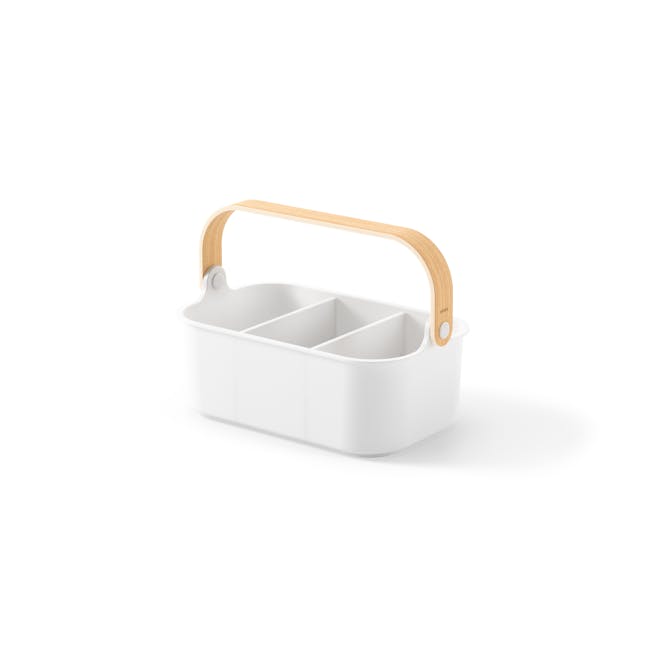 Bellwood Medium Storage Organiser - White, Natural - 8 - White kitchen utensil with wooden handle, minimalist design, three