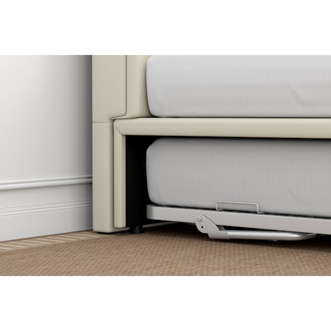 Excel Super Single Trundle Bed - Cream (Faux Leather) - 9 - Cream-colored, modern, minimalist, sleek, ergonomic, padded