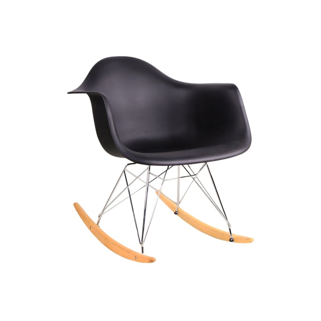 Klaus Rocking Chair - Black - 1 - Modern black swivel chair, sleek design, geometric legs, wooden base, unique structure