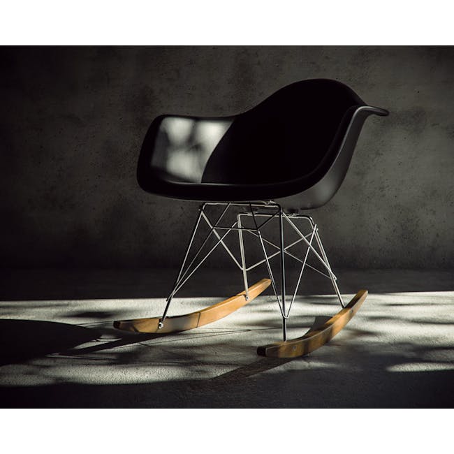 Klaus Rocking Chair - Black - 3 - modern chair, minimalist design, black leather, metal frame, geometric legs, wooden base