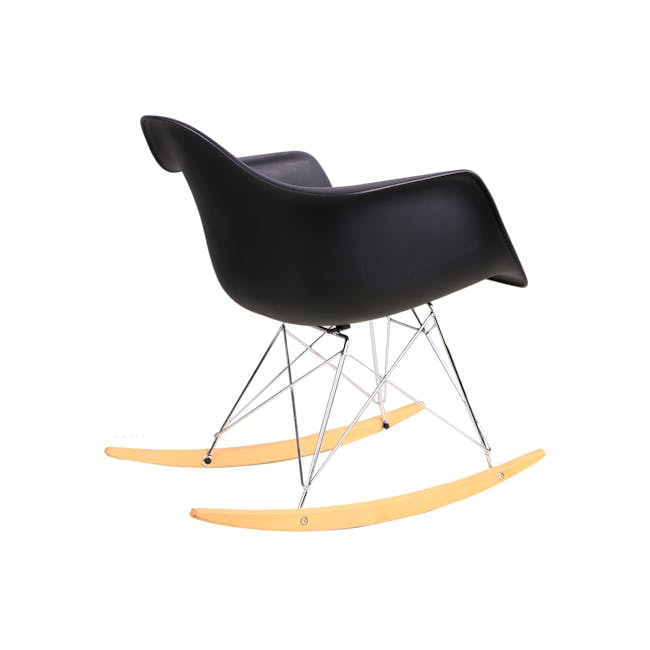 Klaus Rocking Chair - Black - 5 - Modern black chair with sleek design, chrome legs and cushion, unique geometric base