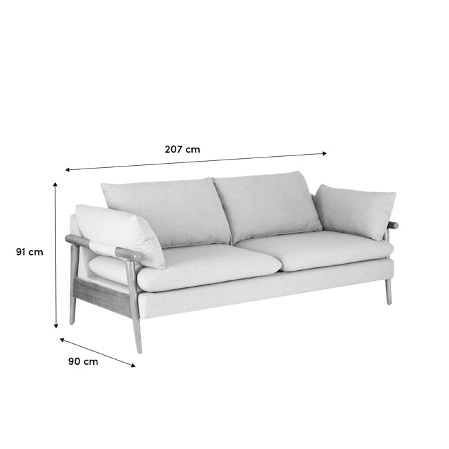 Astrid 3 Seater Sofa - Walnut, Ivory - 9 - Modern minimalist sofa, 207 cm in height, 91 cm in width, 90 cm in depth, fabric